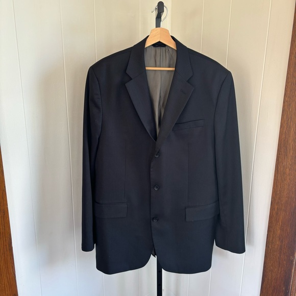 Banana Republic Factory Deep Navy Stripe Wool Blend 3 Button Sport Coat Mens 44L - Picture 2 of 10